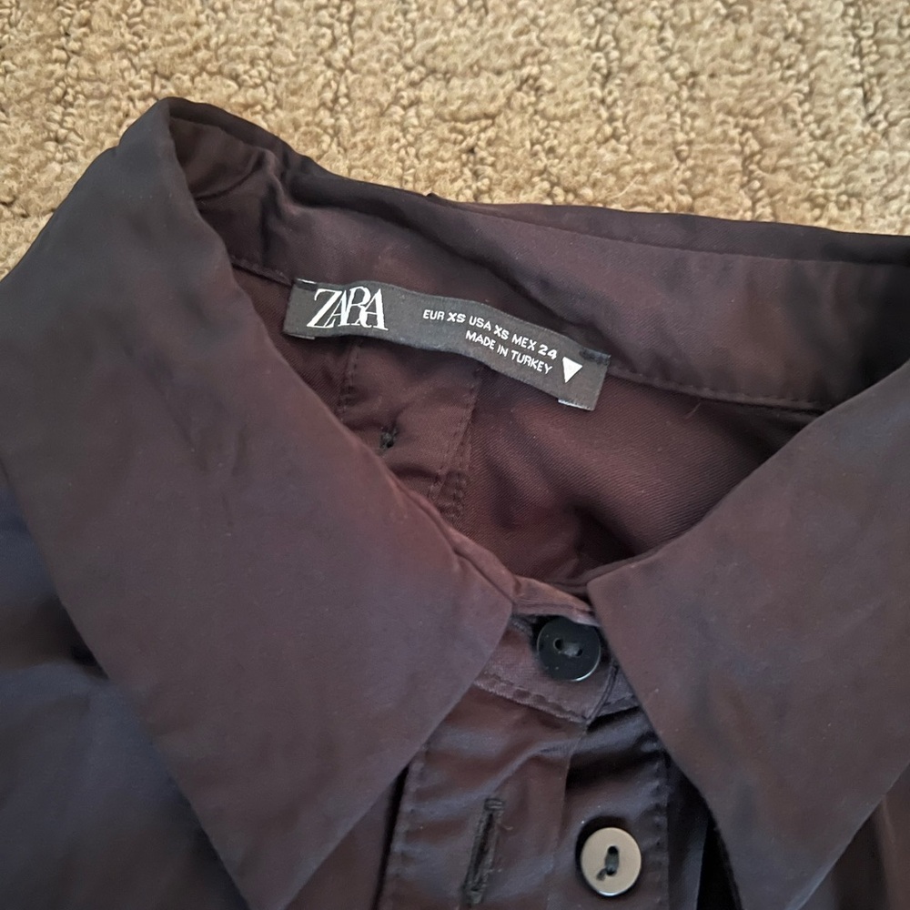 Zara - Satin Cropped Button Down Shirt - Size XS - Picture 2 of 3
